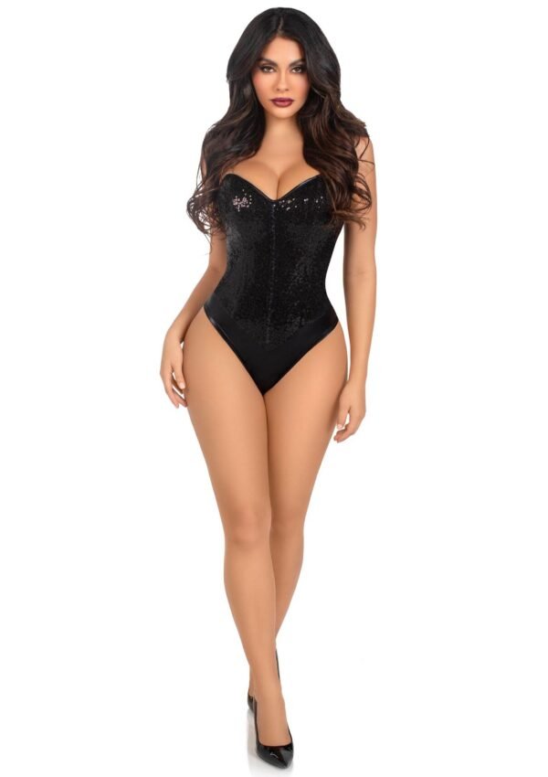 88218_BLACK_03 Leg Avenue | Sequin Boned Crotch Bodysuit