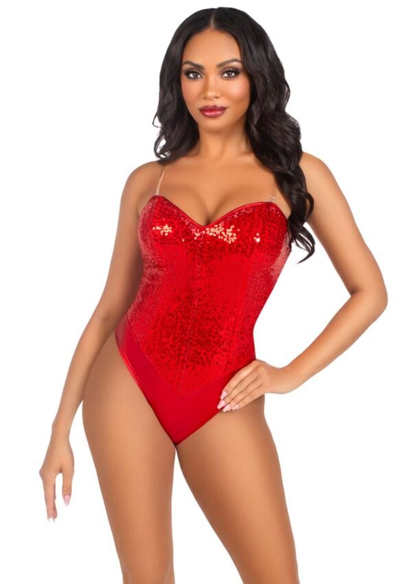 88218_RED_01 Leg Avenue | Sequin Boned Crotch Bodysuit