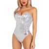 88218_SILVER_01 Leg Avenue | Sequin Boned Crotch Bodysuit