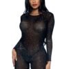 88225_BLACK_01 Leg Avenue | Sheer Rhinestone Catsuit