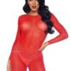 88225_RED_01 Leg Avenue | Sheer Rhinestone Catsuit