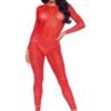 88225_RED_04 Leg Avenue | Sheer Rhinestone Catsuit