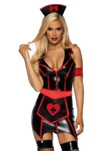 88231_BLACK_01 Leg Avenue | Vinyl Naughty Nurse Dress
