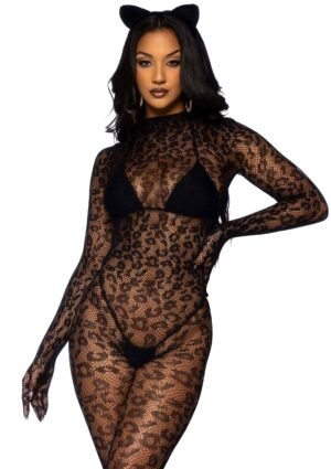 Leg Avenue | Leopard Net Gloved Catsuit