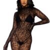 88262_BLACK_01 Leg Avenue | Leopard Net Gloved Catsuit