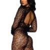 88262_BLACK_02 Leg Avenue | Leopard Net Gloved Catsuit