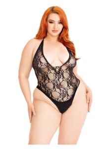 86657_BLACK_01_d44d58e0-c547-409a-a950-ceced7d7eb00 Leg Avenue | Plus Floral Lace Deep-V Teddy